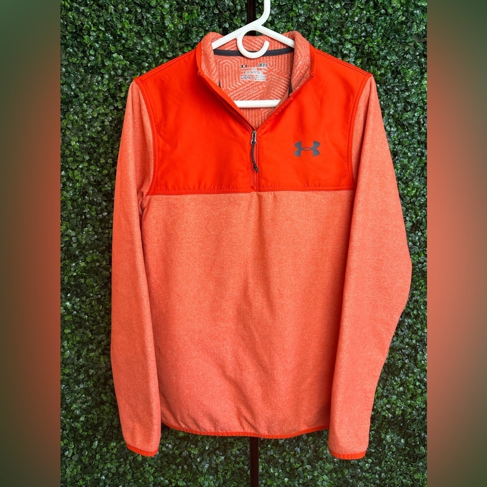 Under Armour Men’s Small 1/4 Zip Orange Long Sleeve Pullover Sweatshirt